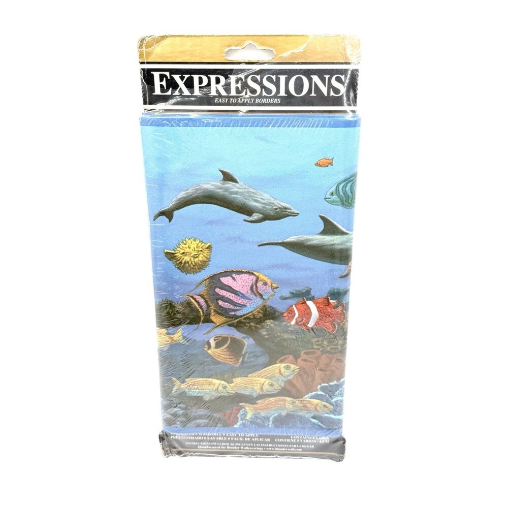 Vintage EXPRESSIONS Wallpaper‎ Border 5 Yards Tropical Fish Dolphin Easy NEW